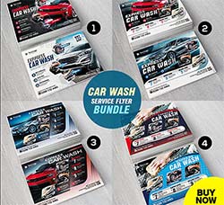 4套汽车洗车服务海报/传单PSD模板：Car Wash Flyer 4 in 1 Bundle